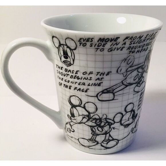 Disney Mickey Mouse Mug All Over Sketch Book Print Coffee Cup Ceramic White - Picture 3 of 10